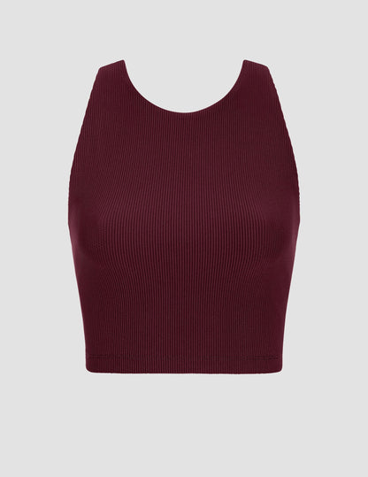Beyond Yoga Refocus Ribbed Cropped Tank: High-Neck, Built-in Bra, Soft Compression