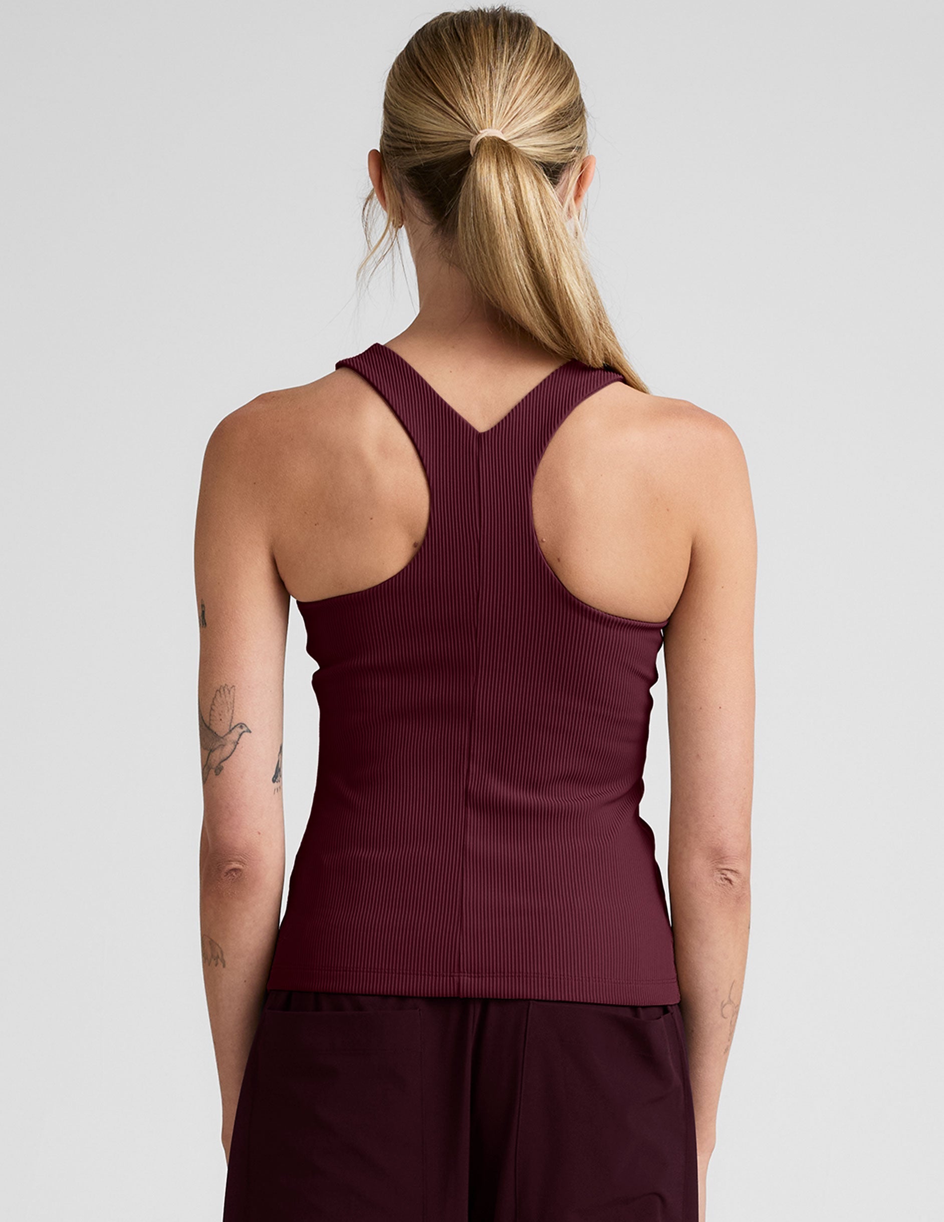 Beyond Yoga Refocus Ribbed High-Neck Racerback Tank Top with Shelf Bra