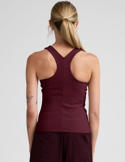 Beyond Yoga Refocus Ribbed High-Neck Racerback Tank Top with Shelf Bra