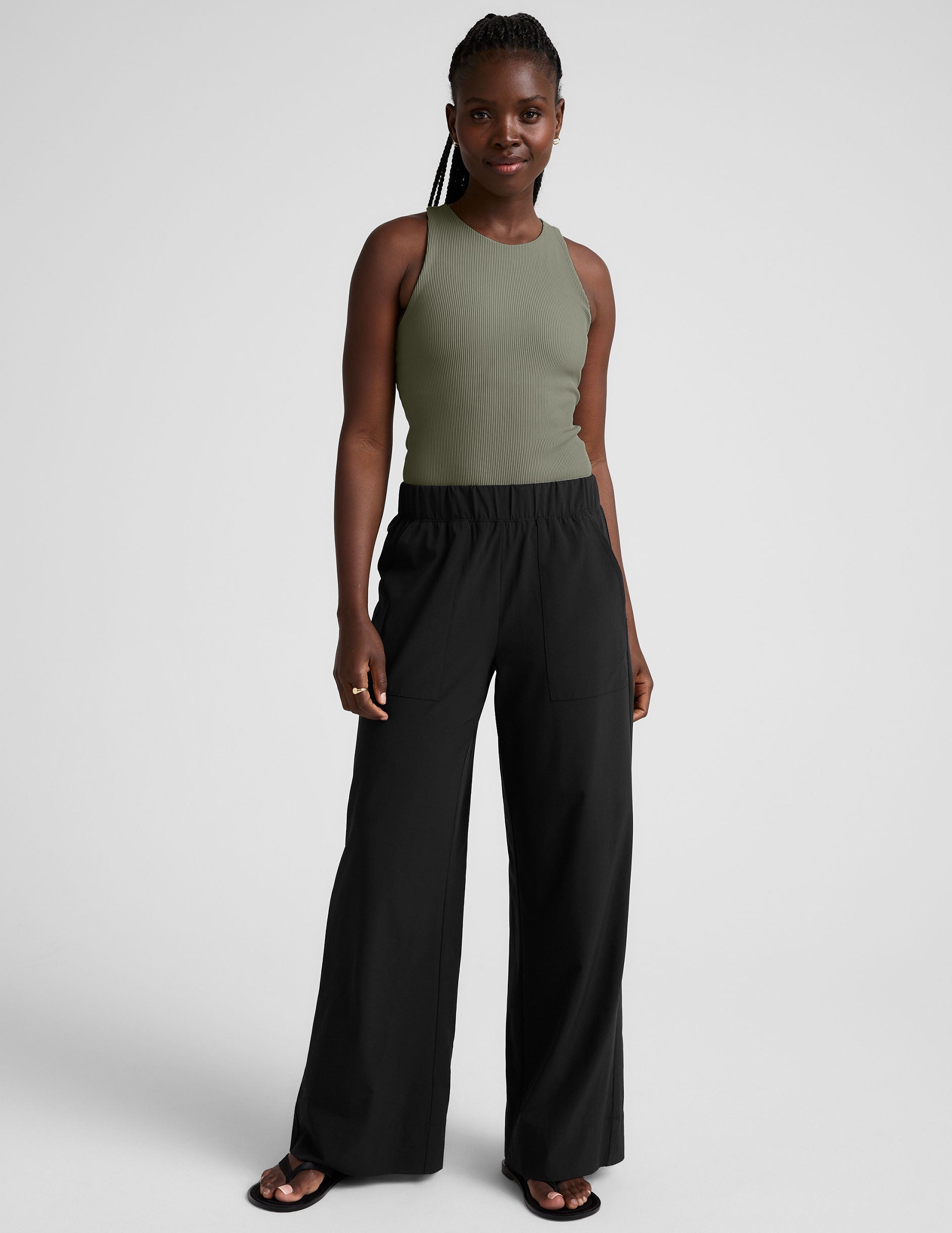 Refocus Ribbed Classic High-Neck Racerback Tank - Soft Compression, Moisture-Wicking