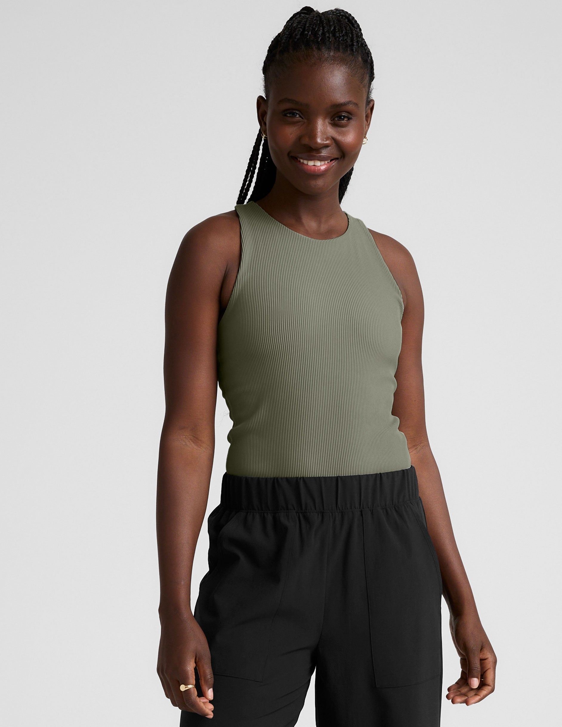 Refocus Ribbed Classic High-Neck Racerback Tank - Soft Compression, Moisture-Wicking