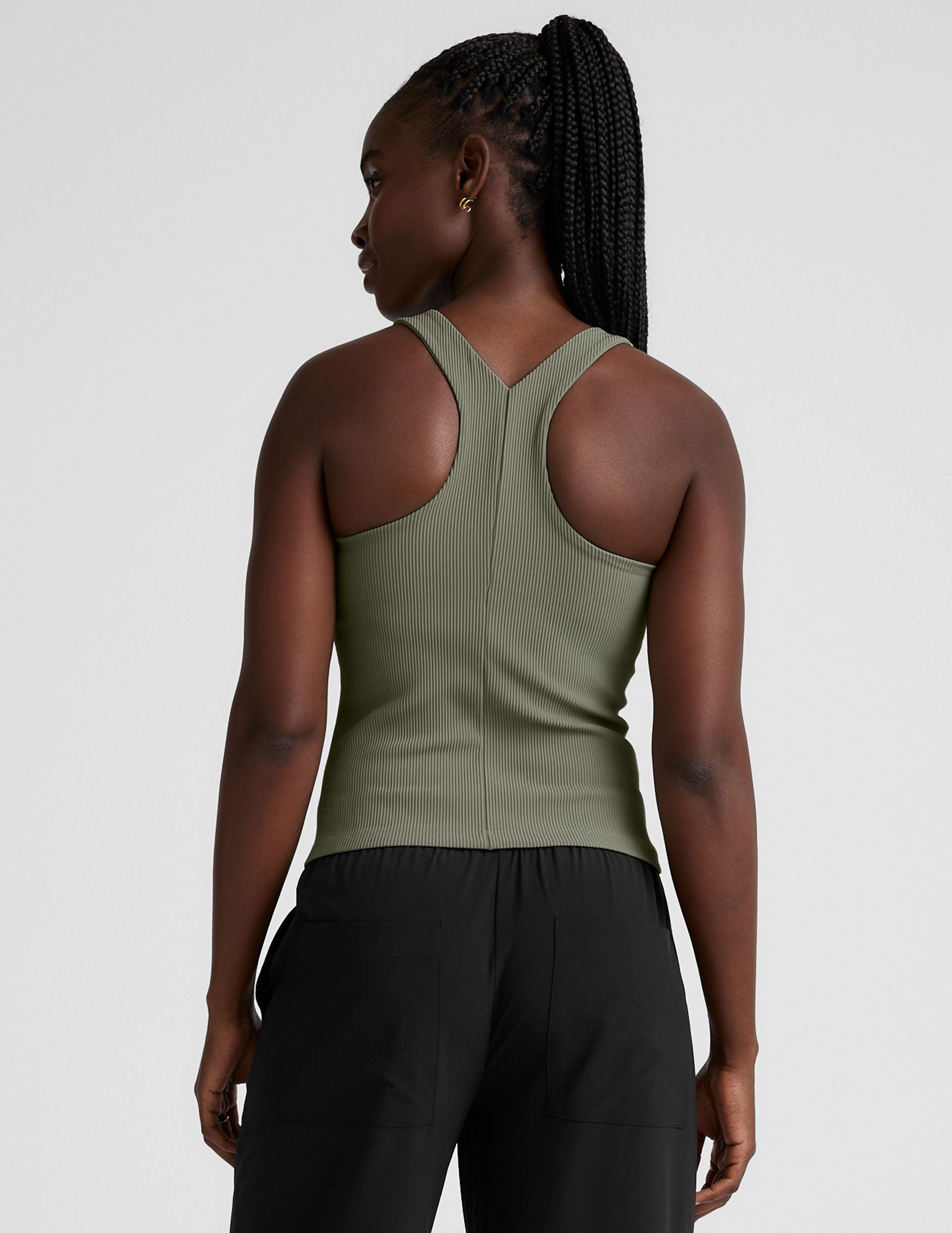 Refocus Ribbed Classic High-Neck Racerback Tank - Soft Compression, Moisture-Wicking