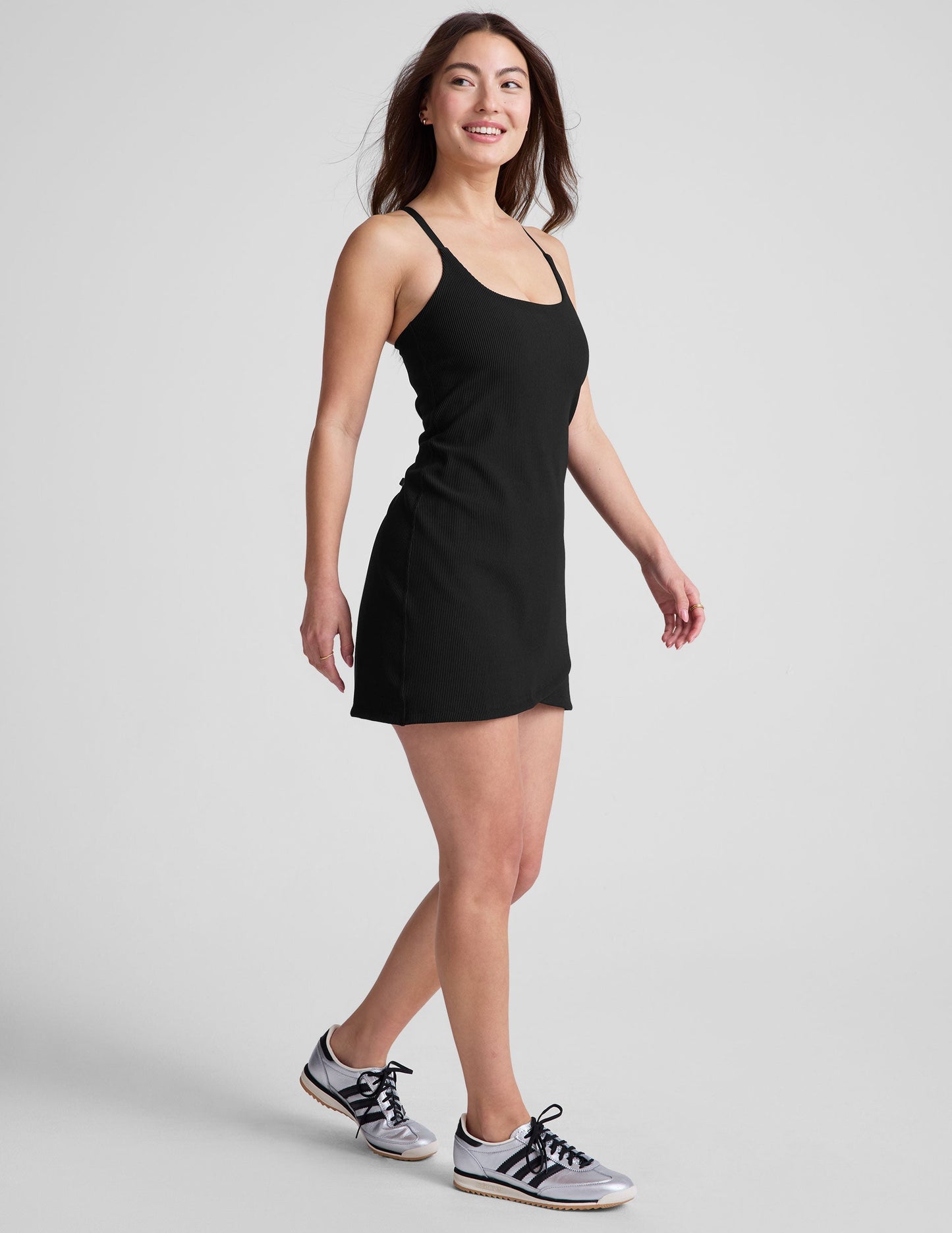 Luxurious Good Form Rib Mini Dress: Pockets, Adjustable Straps, Active-to-Street Style