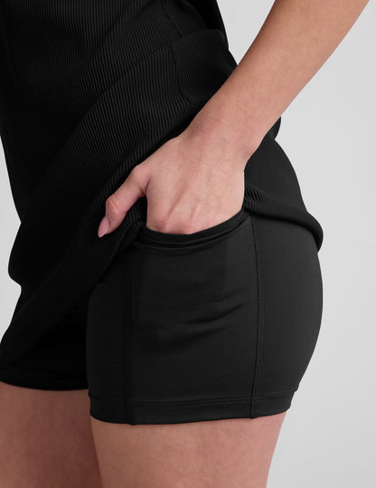 Luxurious Good Form Rib Mini Dress: Pockets, Adjustable Straps, Active-to-Street Style