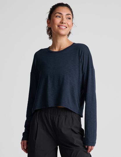 Women's Relaxed Fit Slub Jersey High-Low Long Sleeve Top
