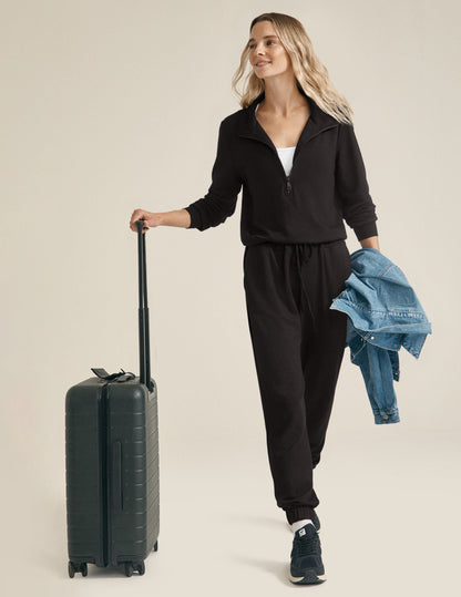 Cozy Fleece Half-Zip Jumpsuit with Pockets and Adjustable Drawstring Waist