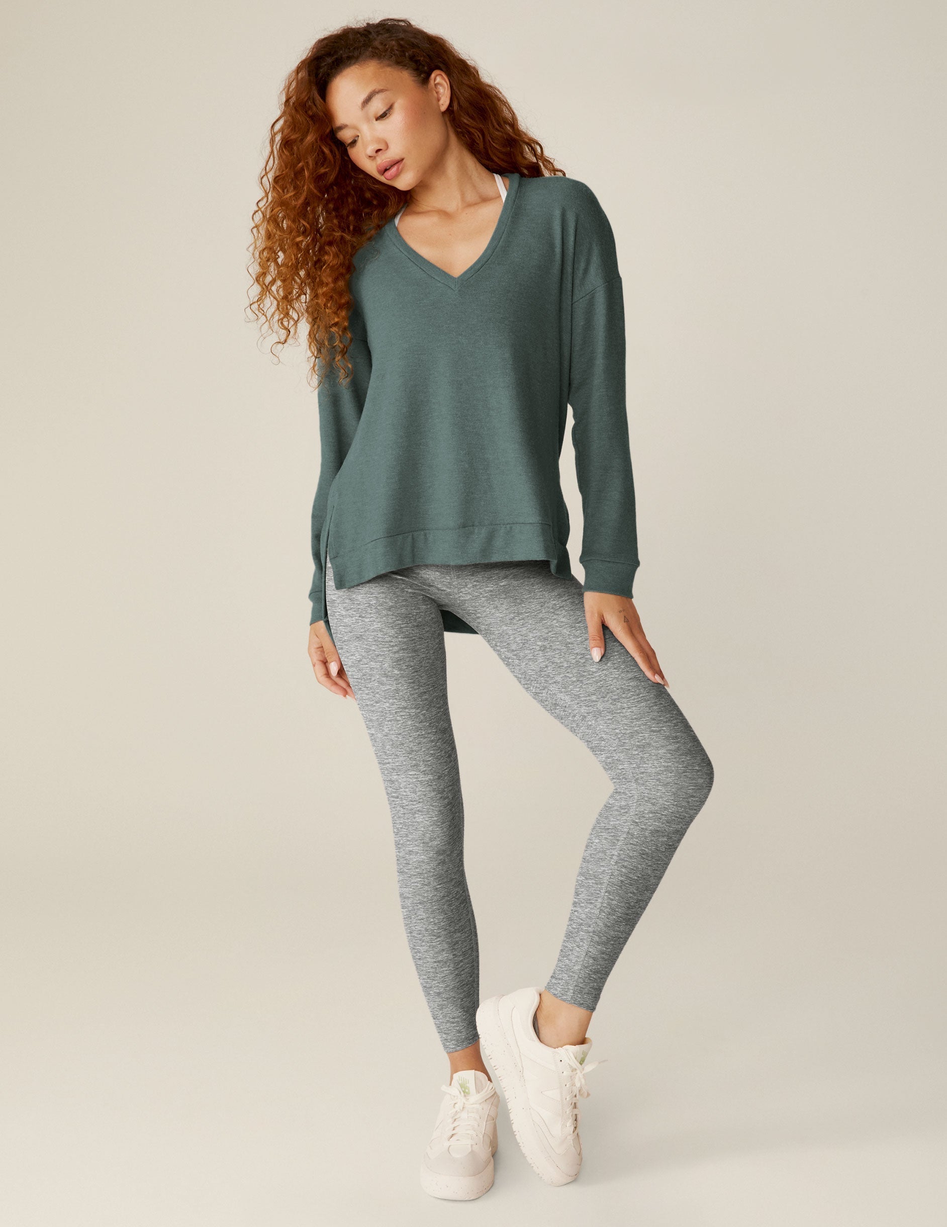 Relaxed Fit V-Neck Pullover Sweater, High-Low Hem, Side Slits Comfort