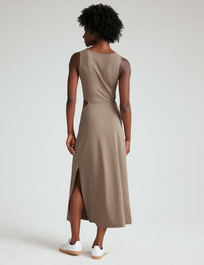 Flattering Front Twist Midi Dress with Side Slits, Soft Sueded Stretch Fabric