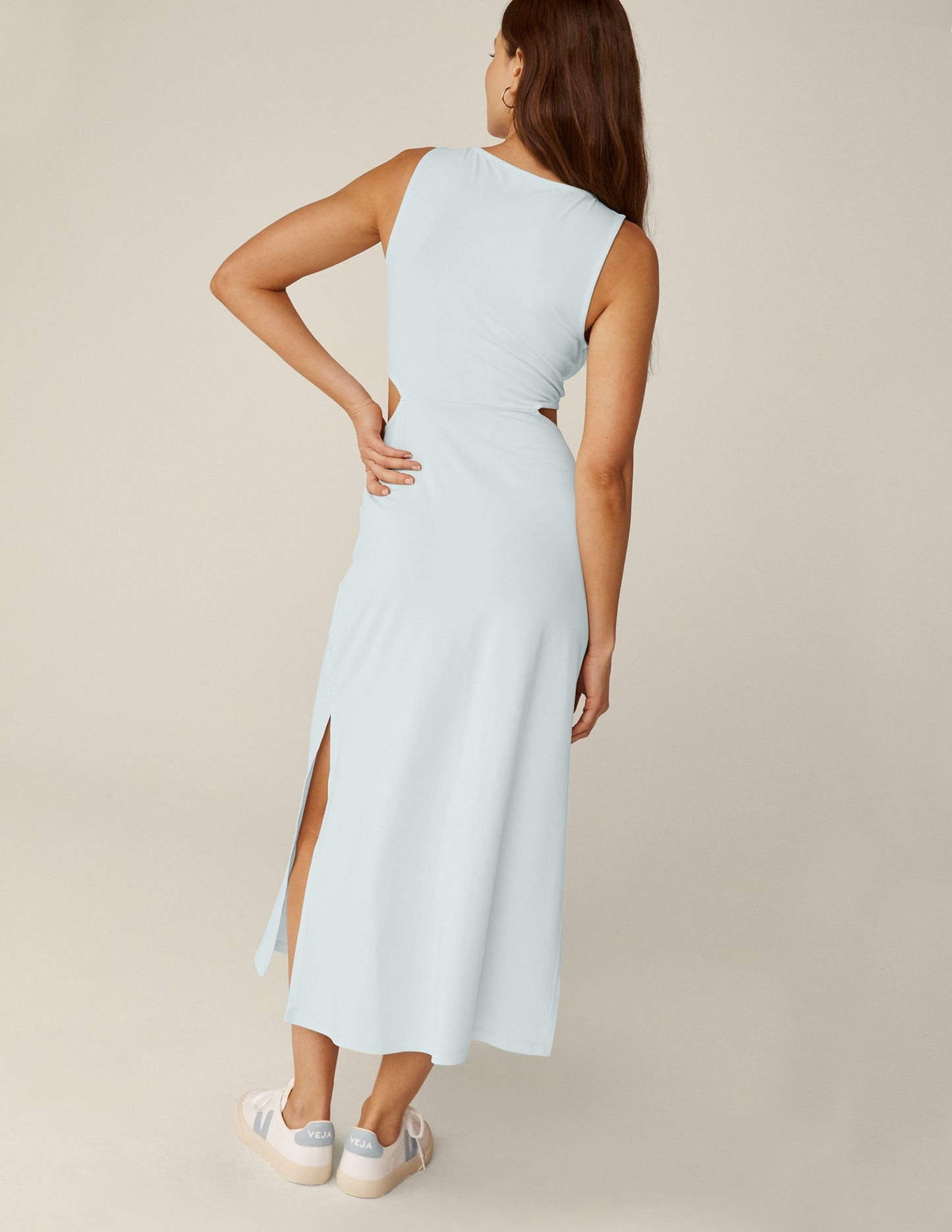 Tropical Waters Sleeveless Maxi Dress with Front Twist & Side Slits