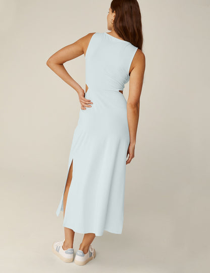 Tropical Waters Sleeveless Maxi Dress with Front Twist & Side Slits