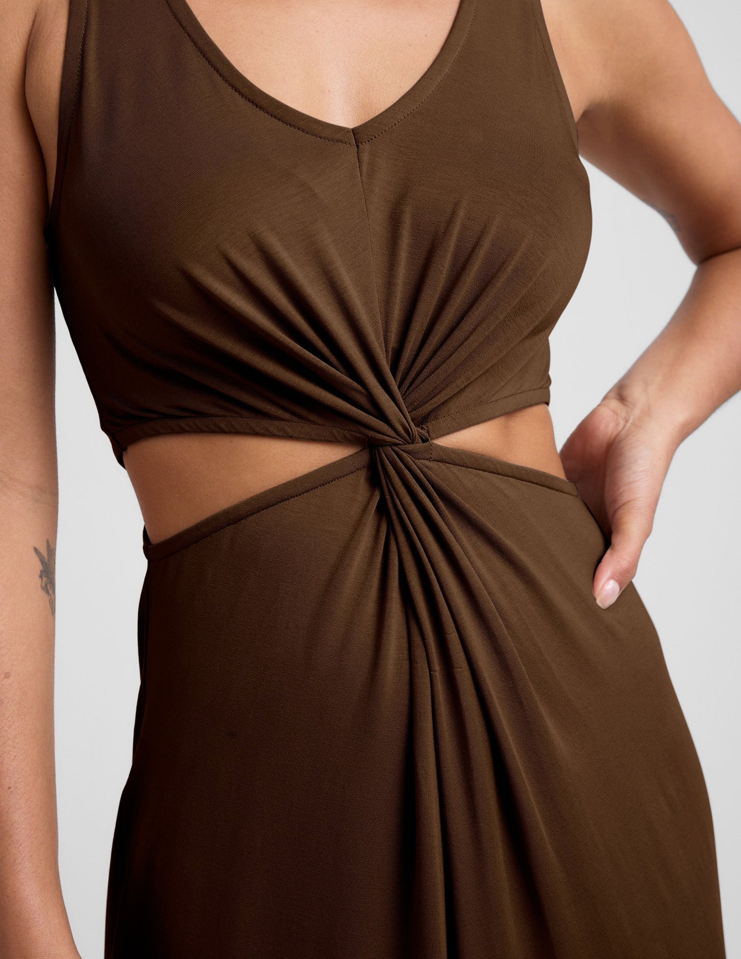 Versatile Espresso Maxi Dress with Elegant Front Twist and Side Slits