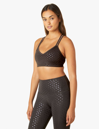 Beyond Yoga PowerShine Double Back Bra with Shimmering Hearts Design