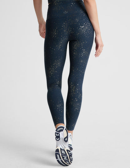 Buttery Soft Spacedye High-Waisted Midi Leggings with Shimmering Lucky Stars Print