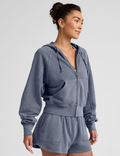 Soft Washed Blue Terry Zip-Up Hoodie with Pockets for Ultimate Comfort
