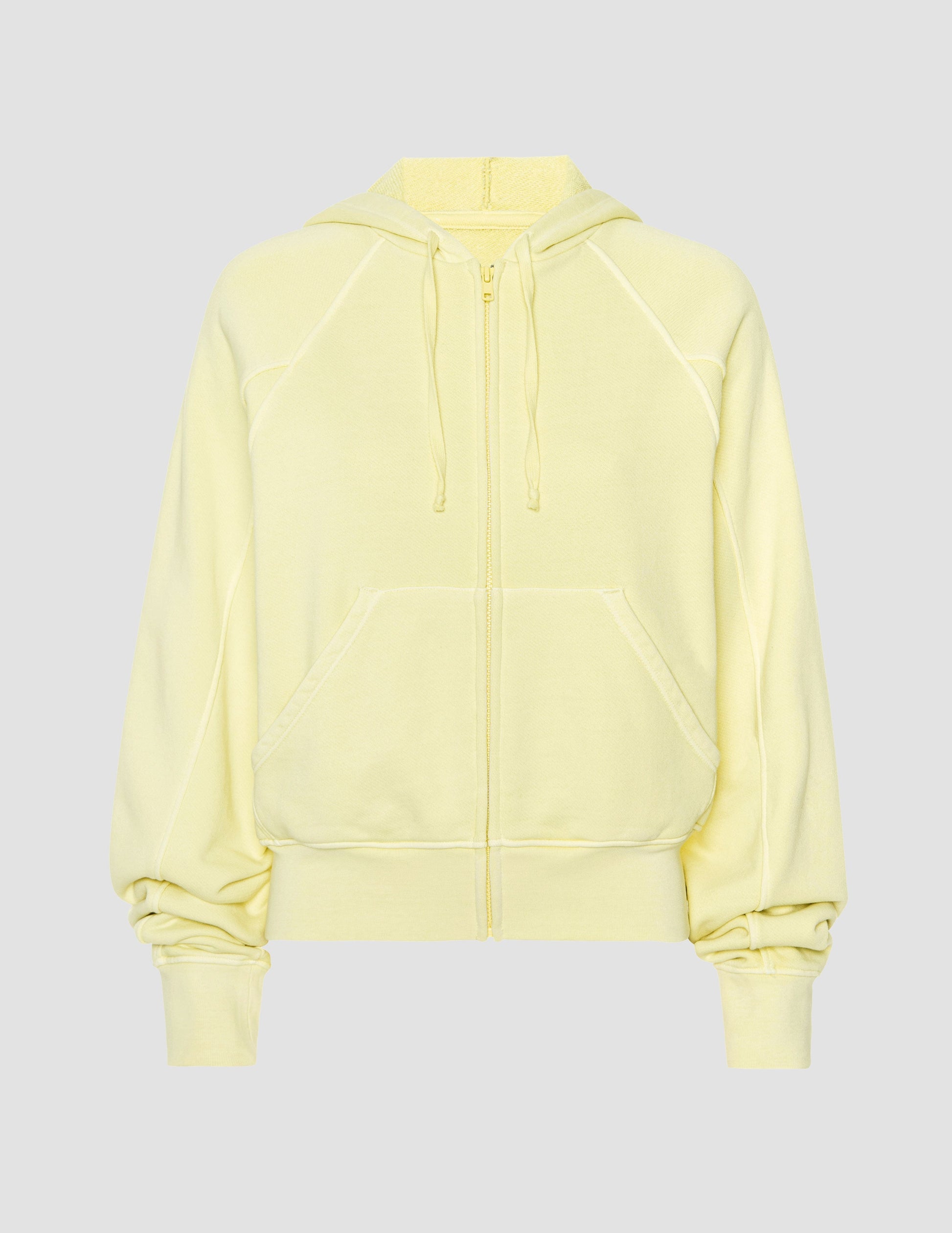 Cozy Terry Zip-Up Hoodie: Relaxed Fit, Kangaroo Pockets, Washed Buttercup Yellow