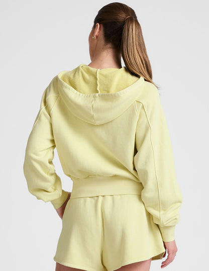 Cozy Terry Zip-Up Hoodie: Relaxed Fit, Kangaroo Pockets, Washed Buttercup Yellow