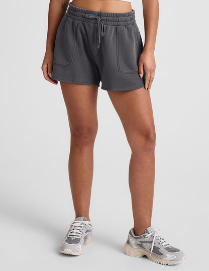 Ultra-Soft Washed Black Terry Cali Shorts: Relaxed Fit, Pockets, Drawstring.