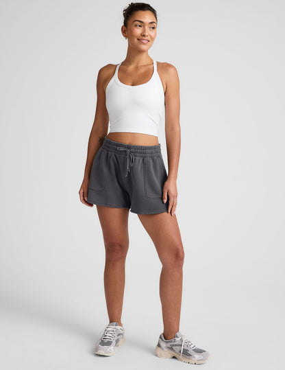 Ultra-Soft Washed Black Terry Cali Shorts: Relaxed Fit, Pockets, Drawstring.