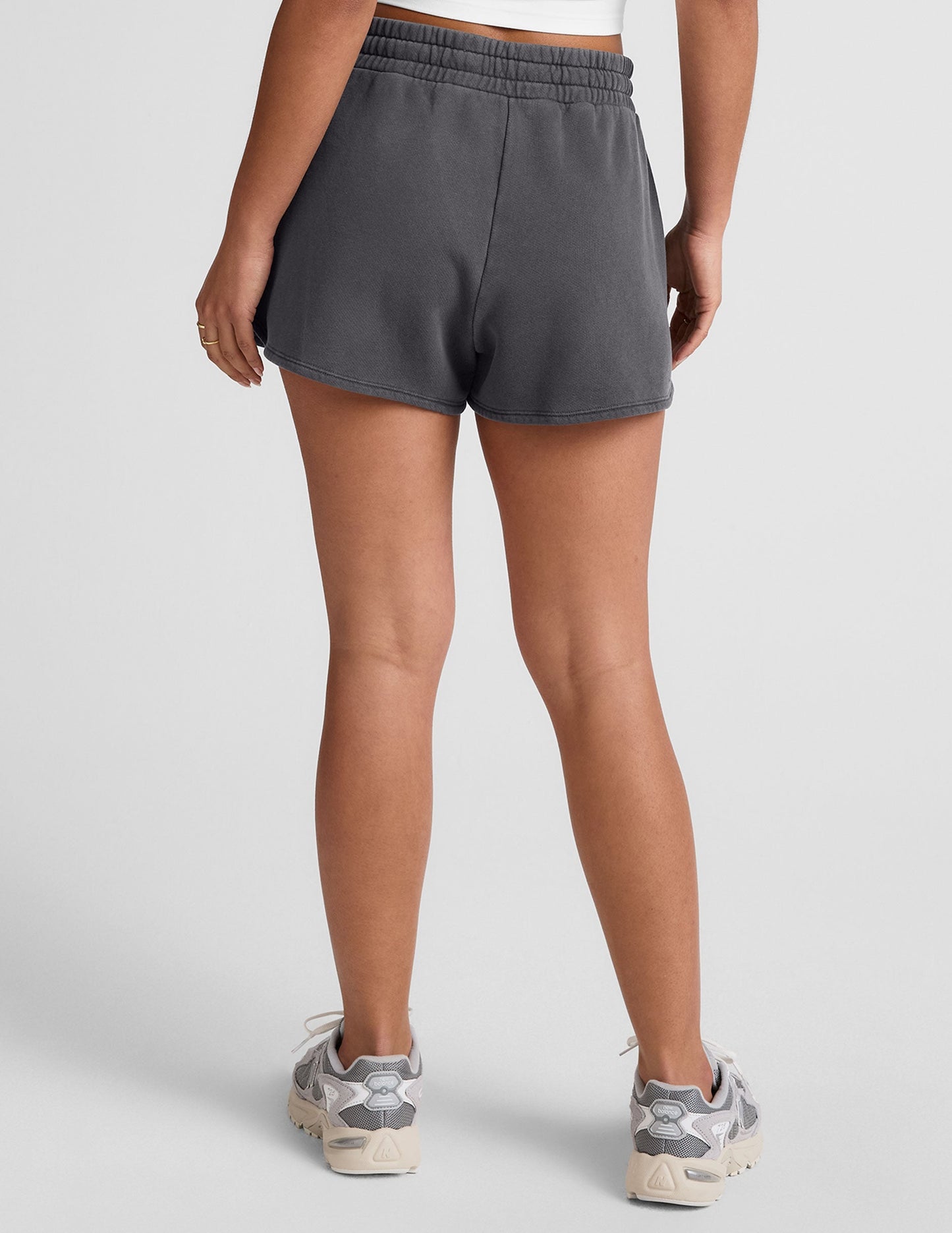 Ultra-Soft Washed Black Terry Cali Shorts: Relaxed Fit, Pockets, Drawstring.