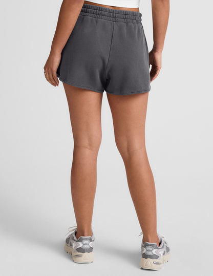 Ultra-Soft Washed Black Terry Cali Shorts: Relaxed Fit, Pockets, Drawstring.