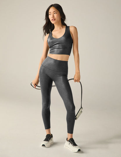 Beyond Yoga Heather Rib Black Shine Cropped Tank with Built-in Bra