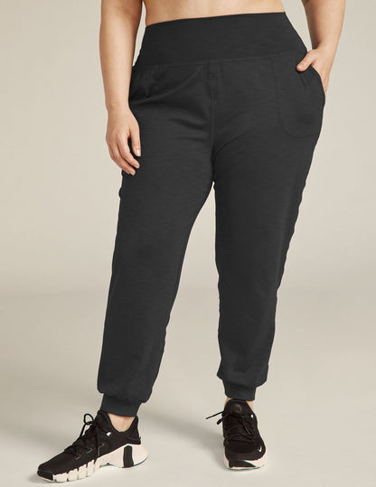 Comfy Heather Rib Midi Jogger Pants with Pockets - Slim Fit