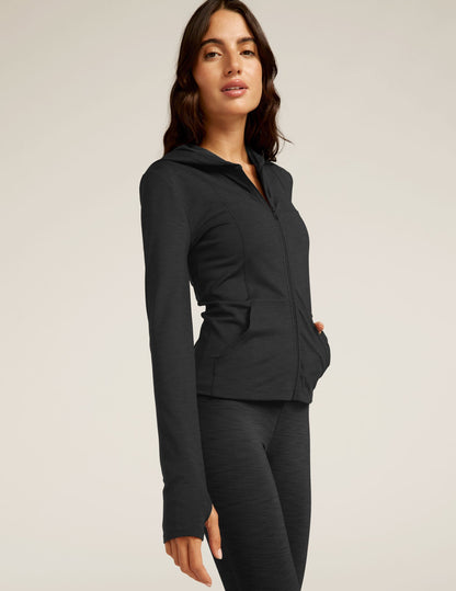 Heather Rib Morning Jog Hoodie: Women's Full-Zip Activewear Jacket with Thumbholes
