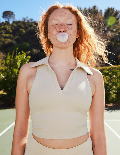 Soft Heather Rib V-Neck Collared Cropped Tank Top for Activewear