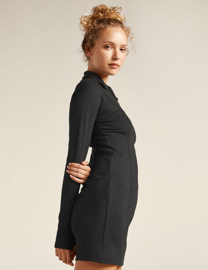 Heather Rib Quarter-Zip Midi Dress with Thumbholes - Slim Fit Activewear