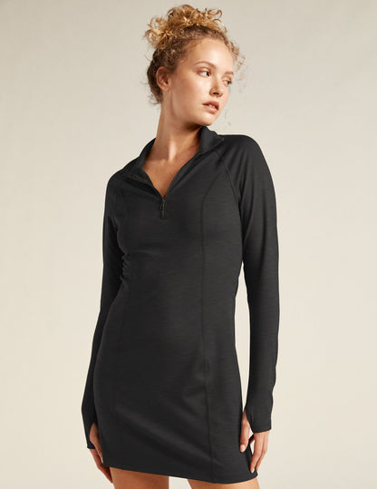 Heather Rib Quarter-Zip Midi Dress with Thumbholes - Slim Fit Activewear
