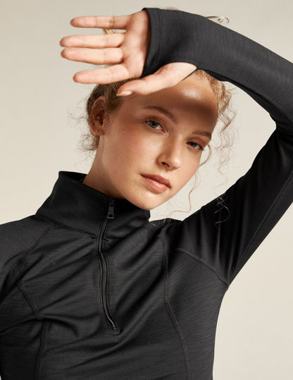 Heather Rib Quarter-Zip Midi Dress with Thumbholes - Slim Fit Activewear