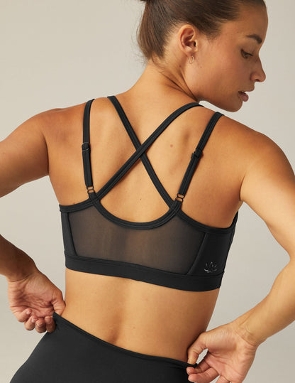 POWERBEYOND™ Bootcamp Bra: Sleek Black Mesh-Back Medium Support Activewear for Women