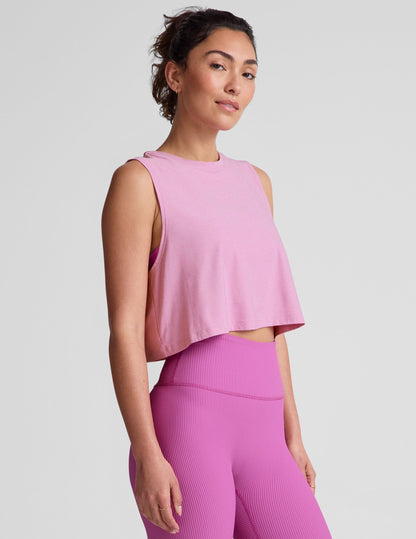 Featherweight Pink Haze Cropped Tank Top - Moisture-Wicking Relaxed Fit