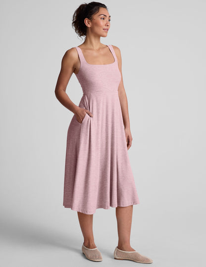 Featherweight Square Neck Midi Dress with Pockets - Lightweight Spacedye Comfort