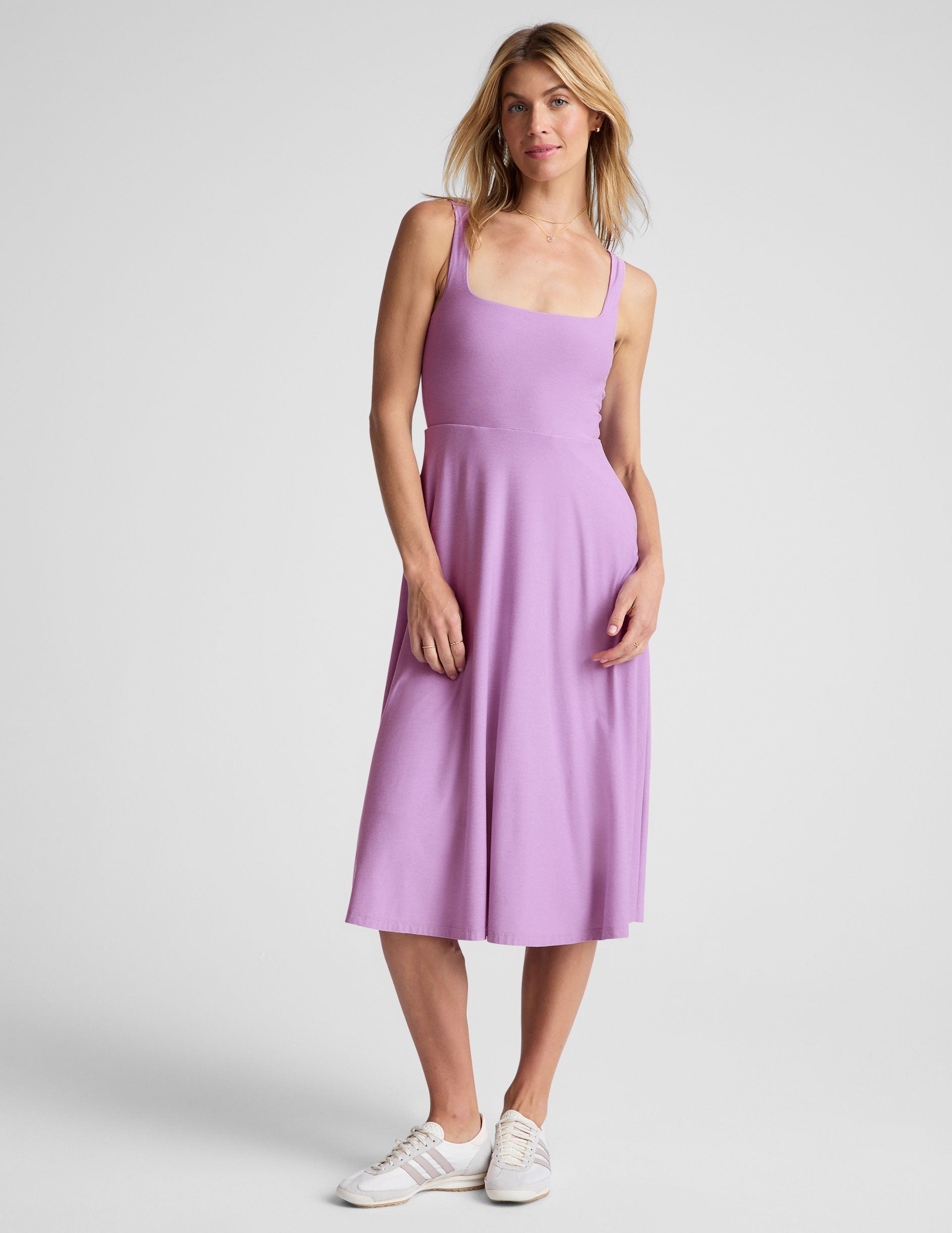 Buttery Soft Featherweight Square Neck Midi Dress with Handy Pockets