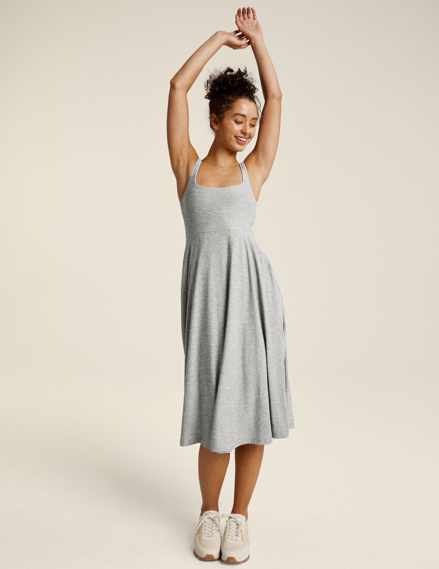Featherweight Square Neck Midi Dress – Soft, Relaxed Fit, Everyday Pockets