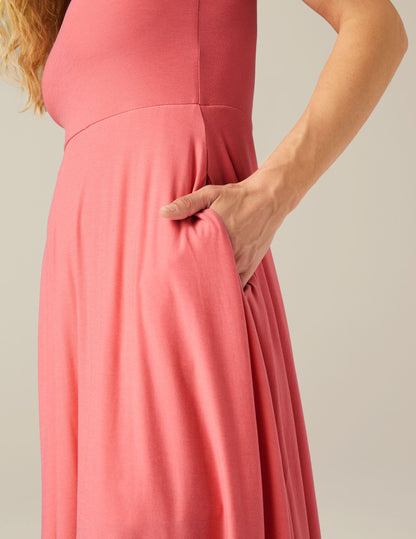 Featherweight Soft Square Neck Midi Dress with Pockets, Sun Kissed Coral