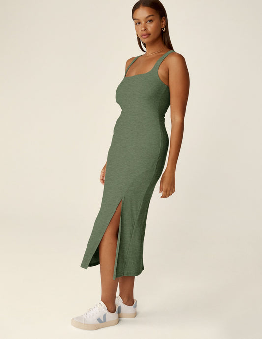 Featherweight Square Neck Midi Dress: Soft, Stylish, Versatile with Side Slit
