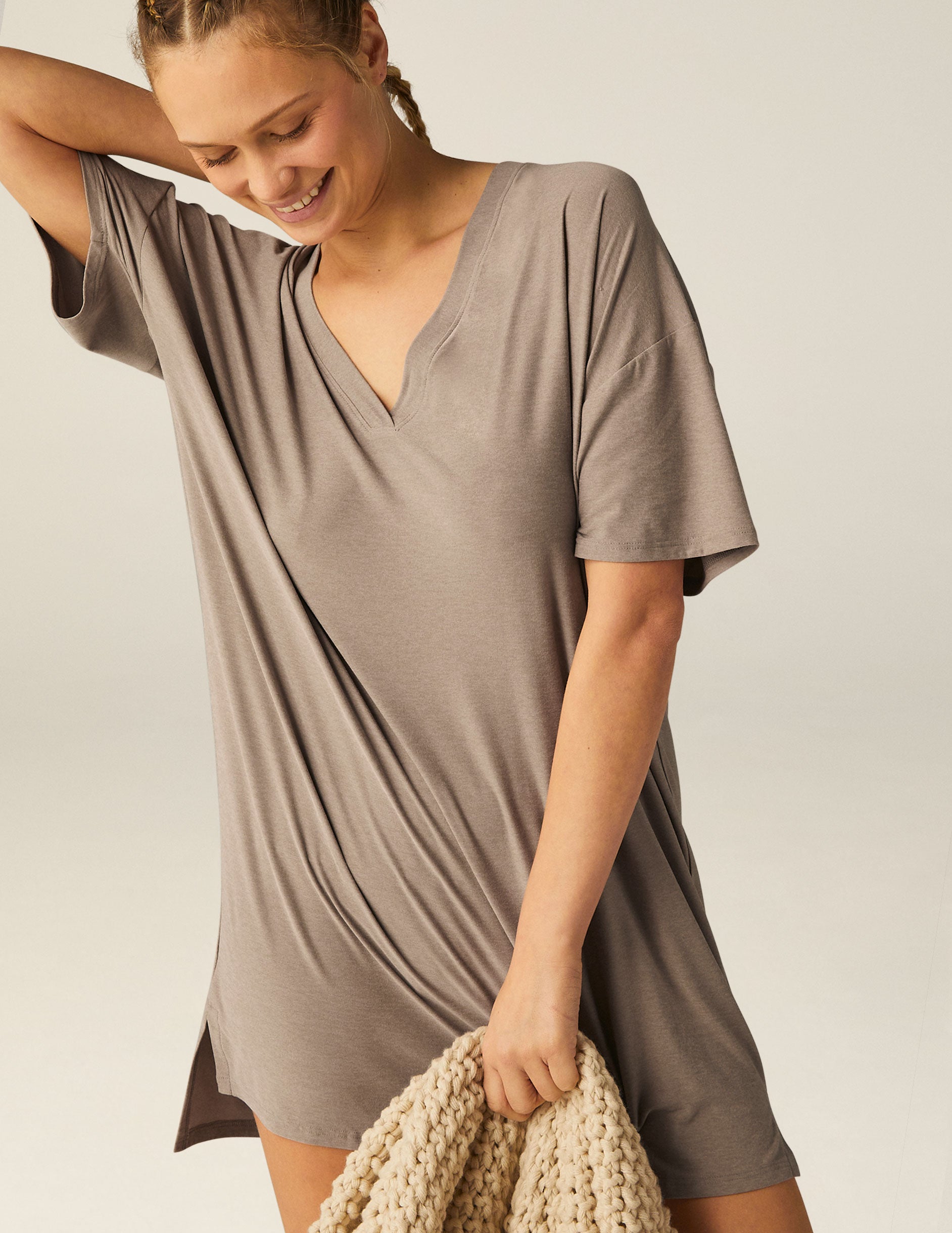 Featherweight V-Neck Oversized Sleep Tee Dress: Ultimate Relaxed Comfort