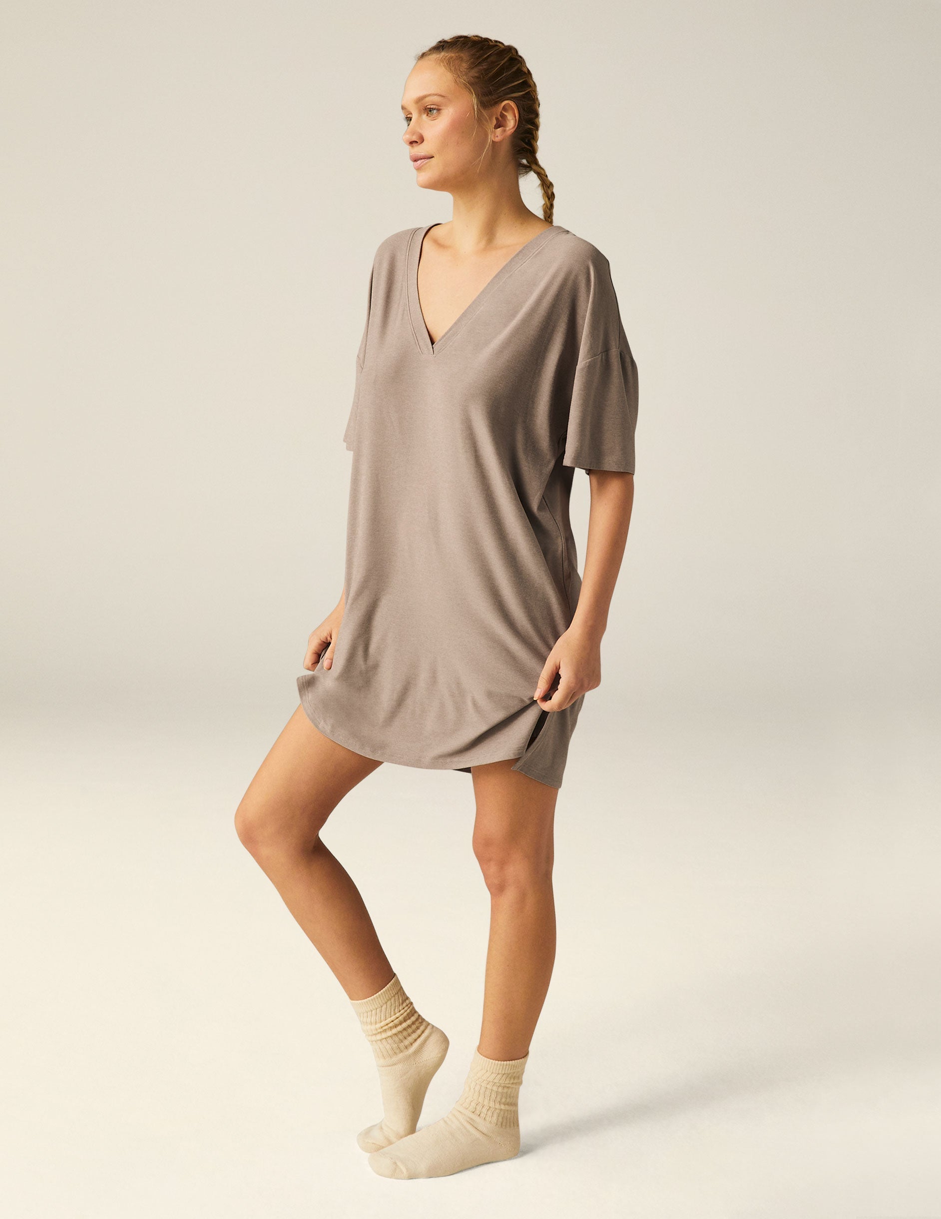 Featherweight V-Neck Oversized Sleep Tee Dress: Ultimate Relaxed Comfort