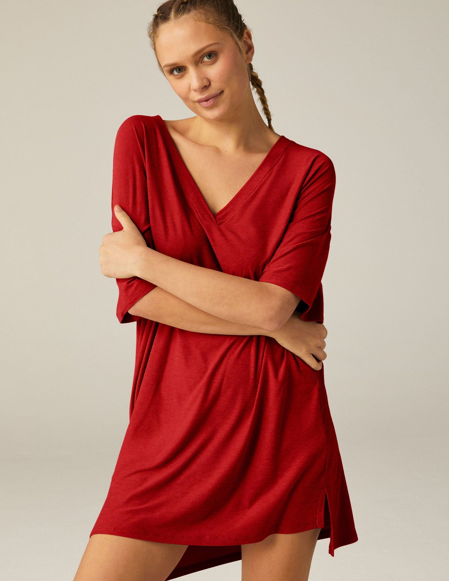 Featherweight V-Neck Relaxed Fit Sleep Tee Dress – Ultra Soft, Cozy Loungewear