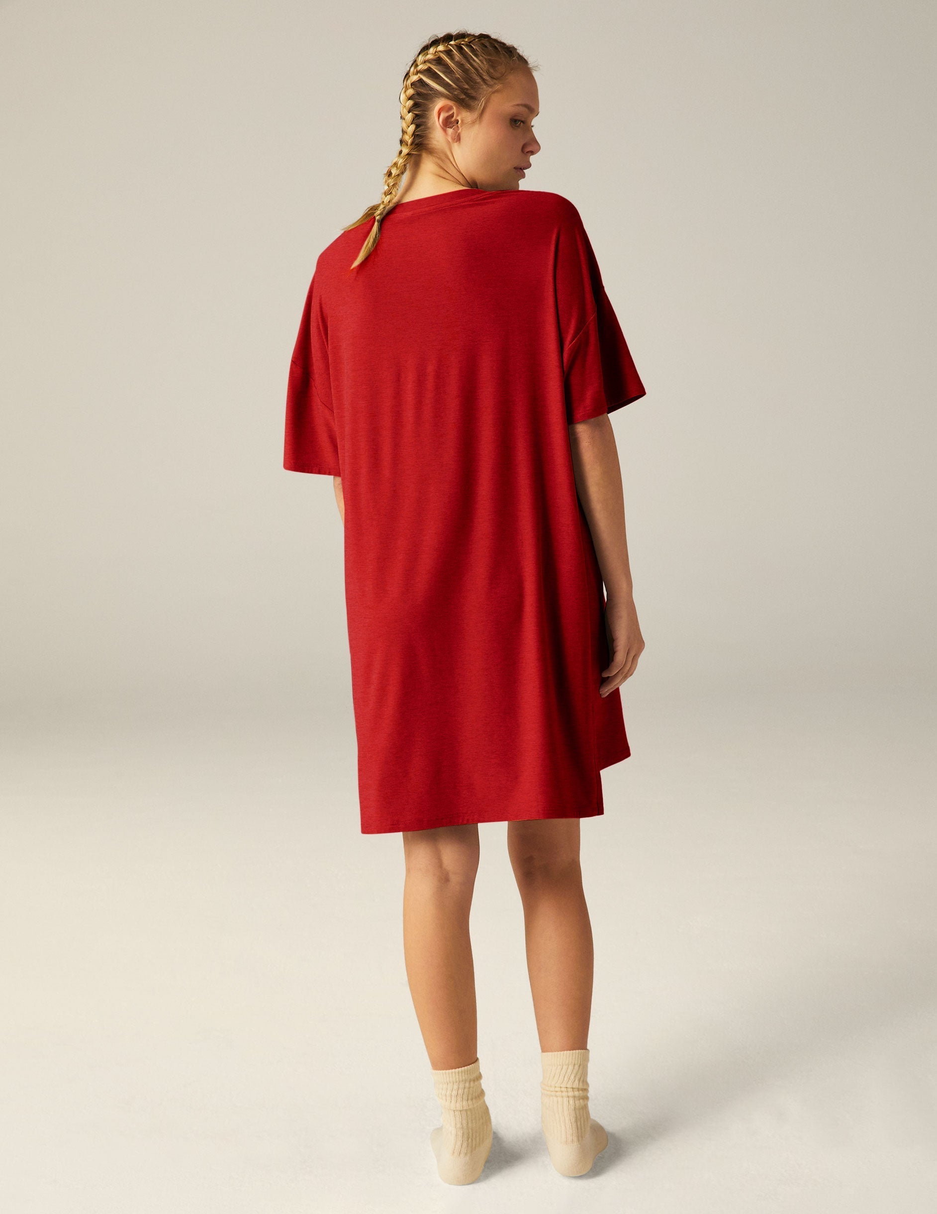 Featherweight V-Neck Relaxed Fit Sleep Tee Dress – Ultra Soft, Cozy Loungewear