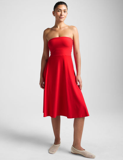 Featherweight Strapless Midi Dress: Built-in Bra, Flared Skirt, Ultimate Comfort