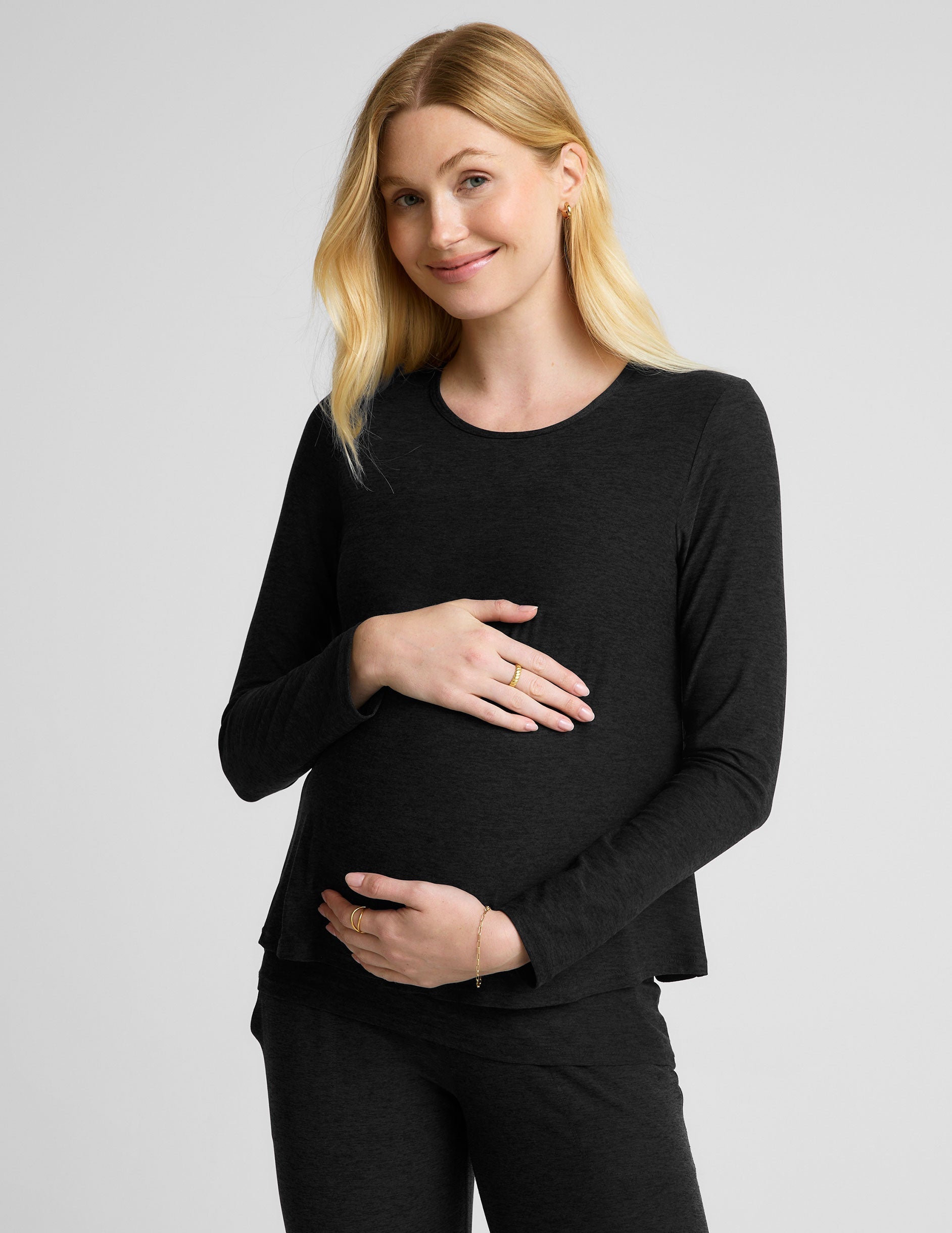 Ultra-Soft Featherweight Nursing Tee: Comfortable Maternity Long Sleeve Overlap Top