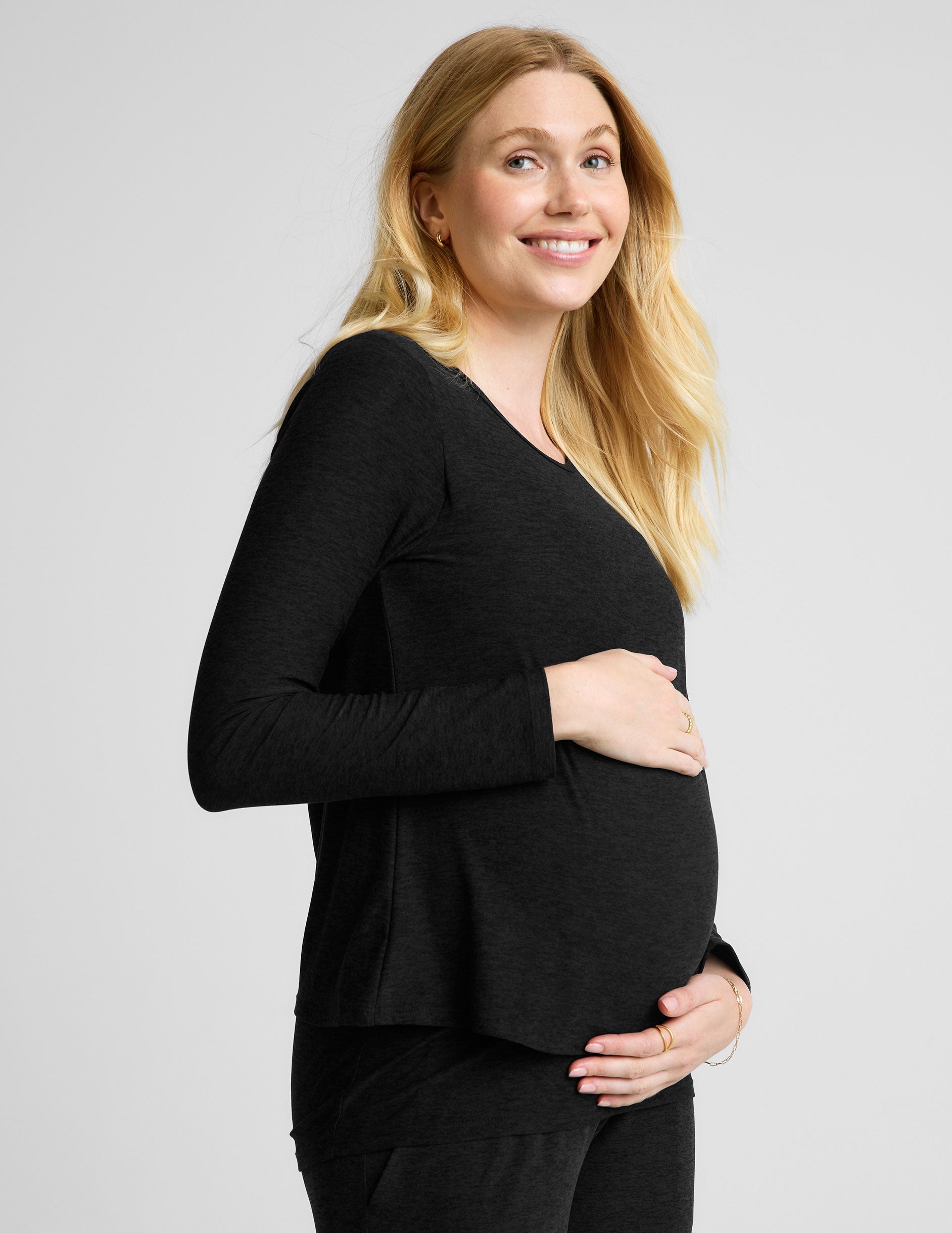 Ultra-Soft Featherweight Nursing Tee: Comfortable Maternity Long Sleeve Overlap Top