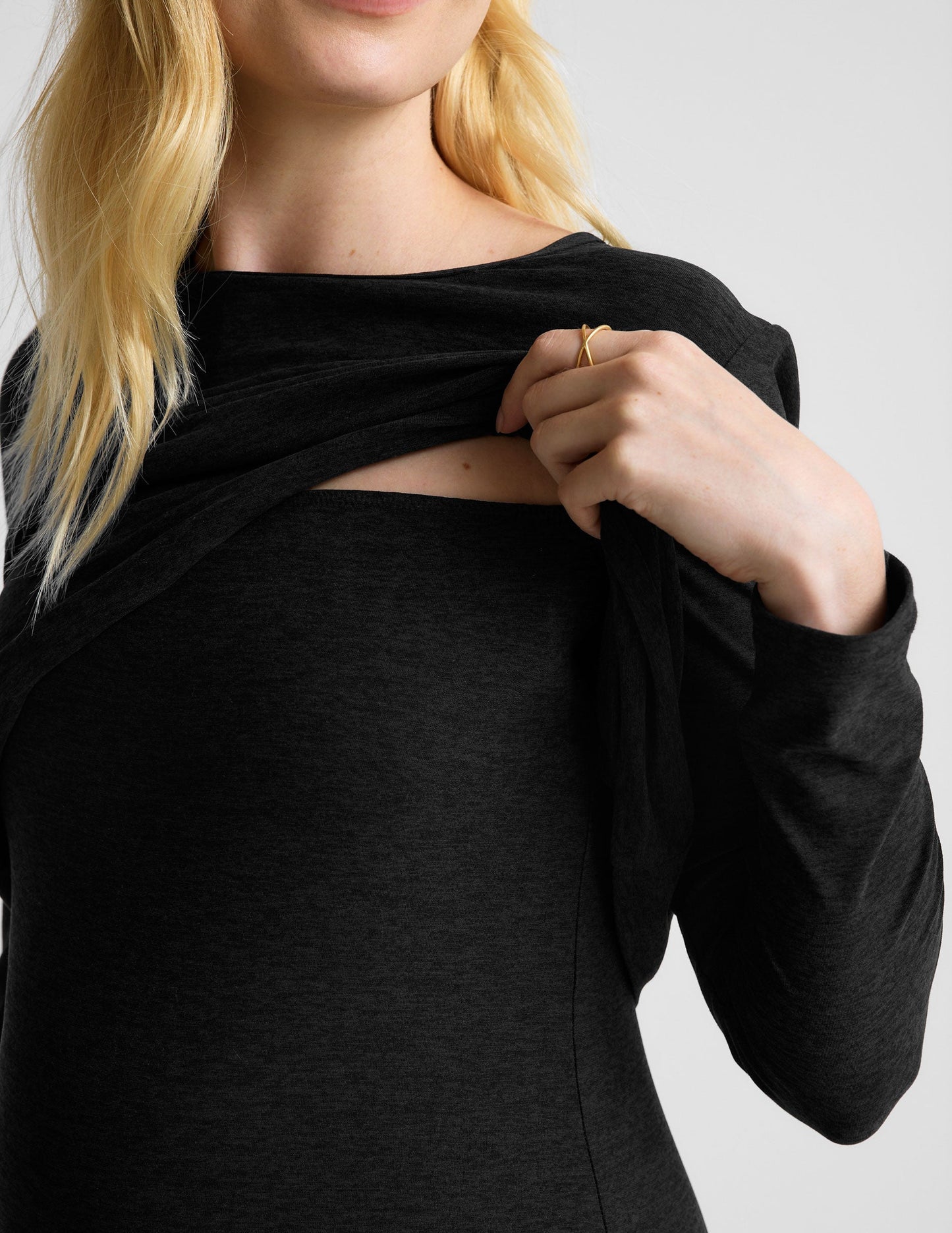 Ultra-Soft Featherweight Nursing Tee: Comfortable Maternity Long Sleeve Overlap Top