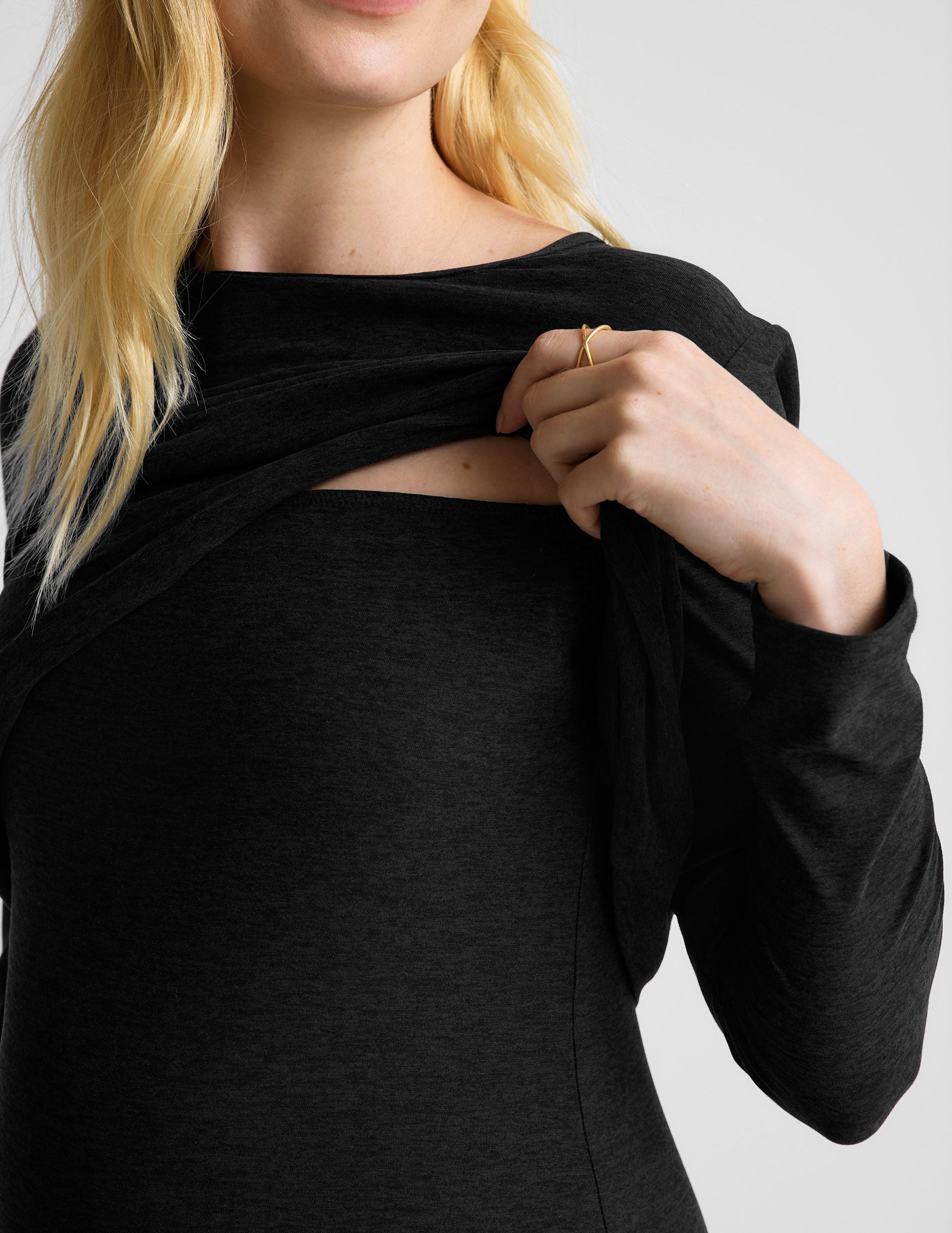Ultra-Soft Featherweight Nursing Tee: Comfortable Maternity Long Sleeve Overlap Top