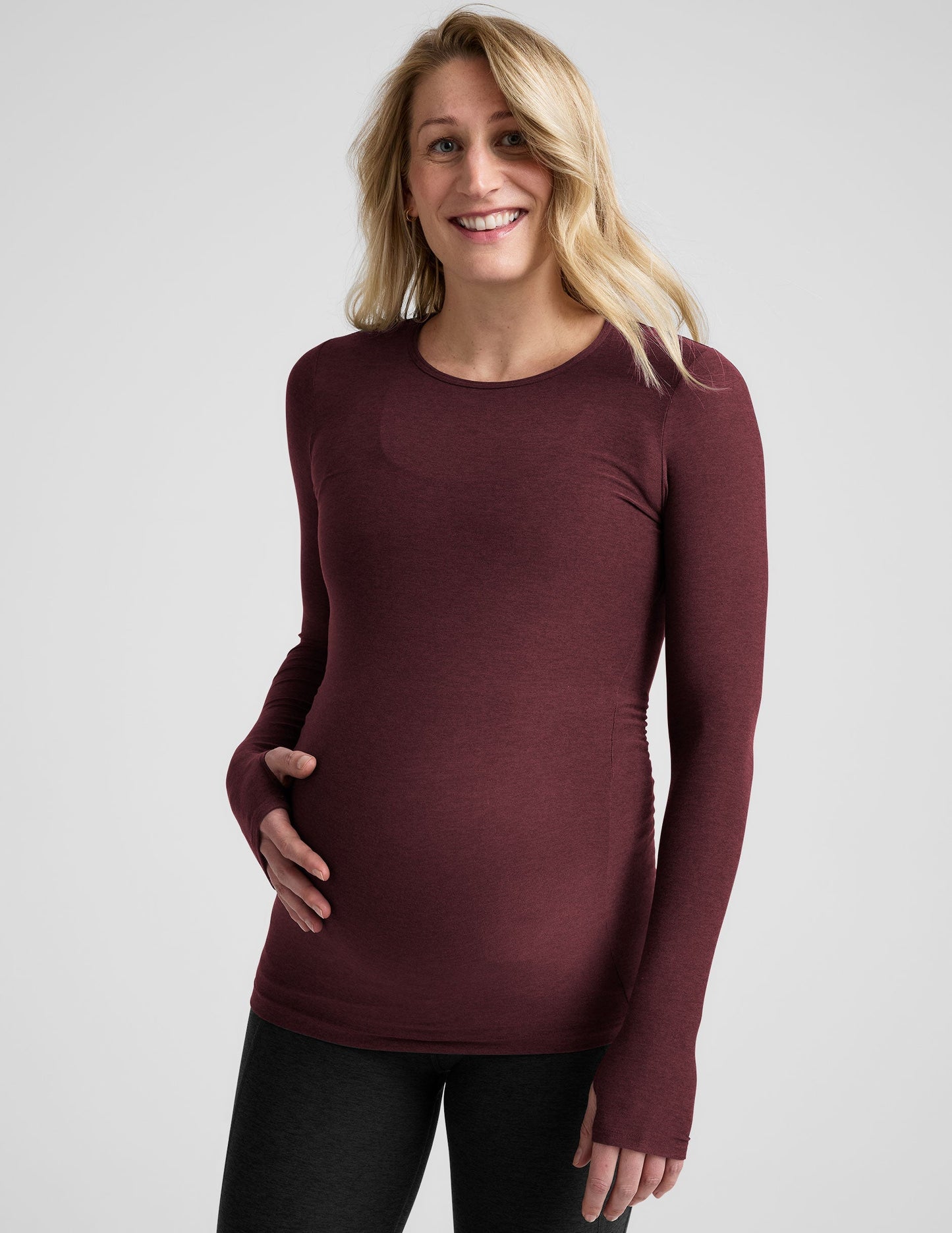 Featherweight Maternity Crew Pullover Top: Soft, Breathable, Thumbholes, Pregnancy & Beyond