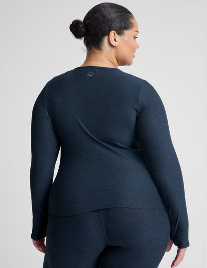 Soft Featherweight Spacedye Crew Neck Pullover Top for Women - Nocturnal Navy