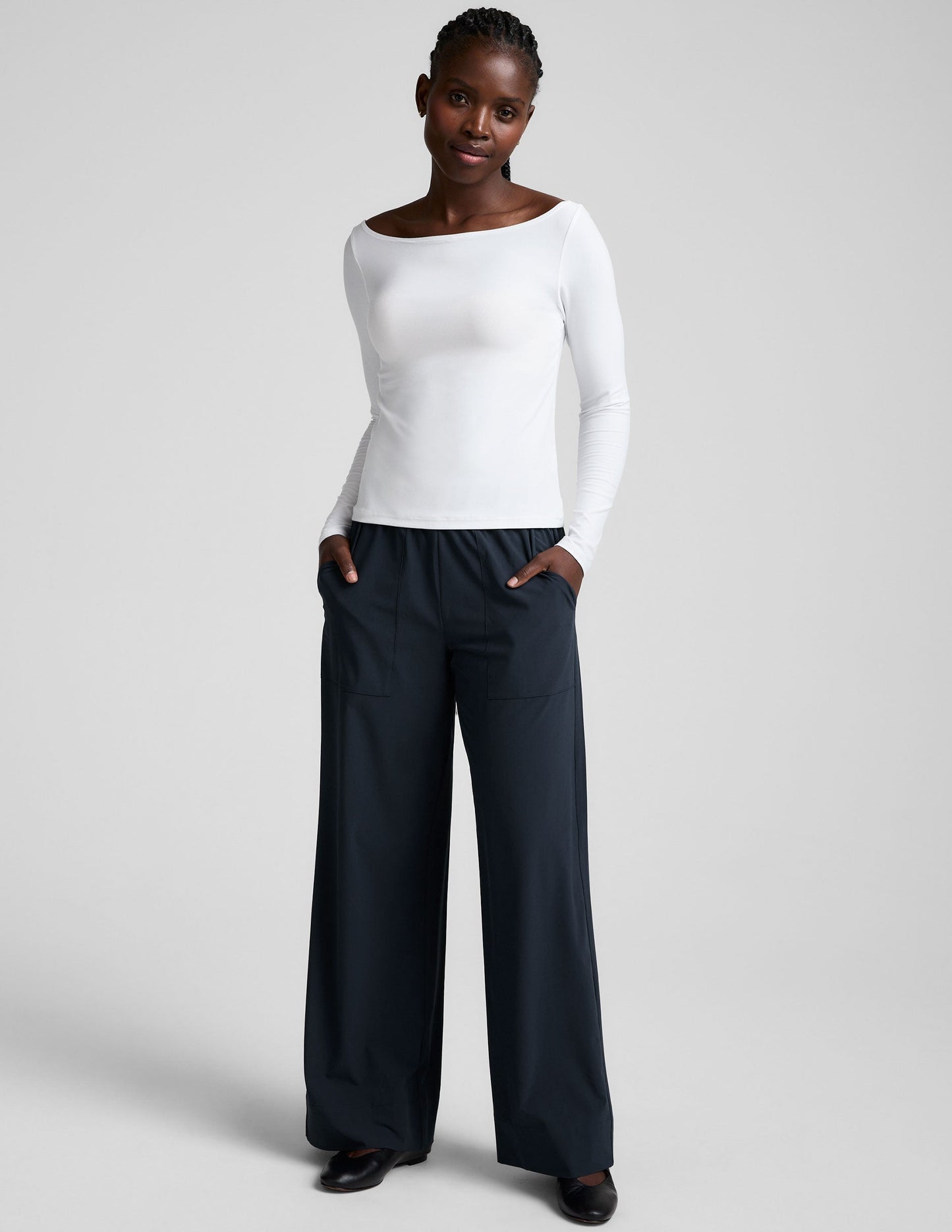 Cloud White Featherweight Sun Blocking Long Sleeve Boat Neck Pullover Top